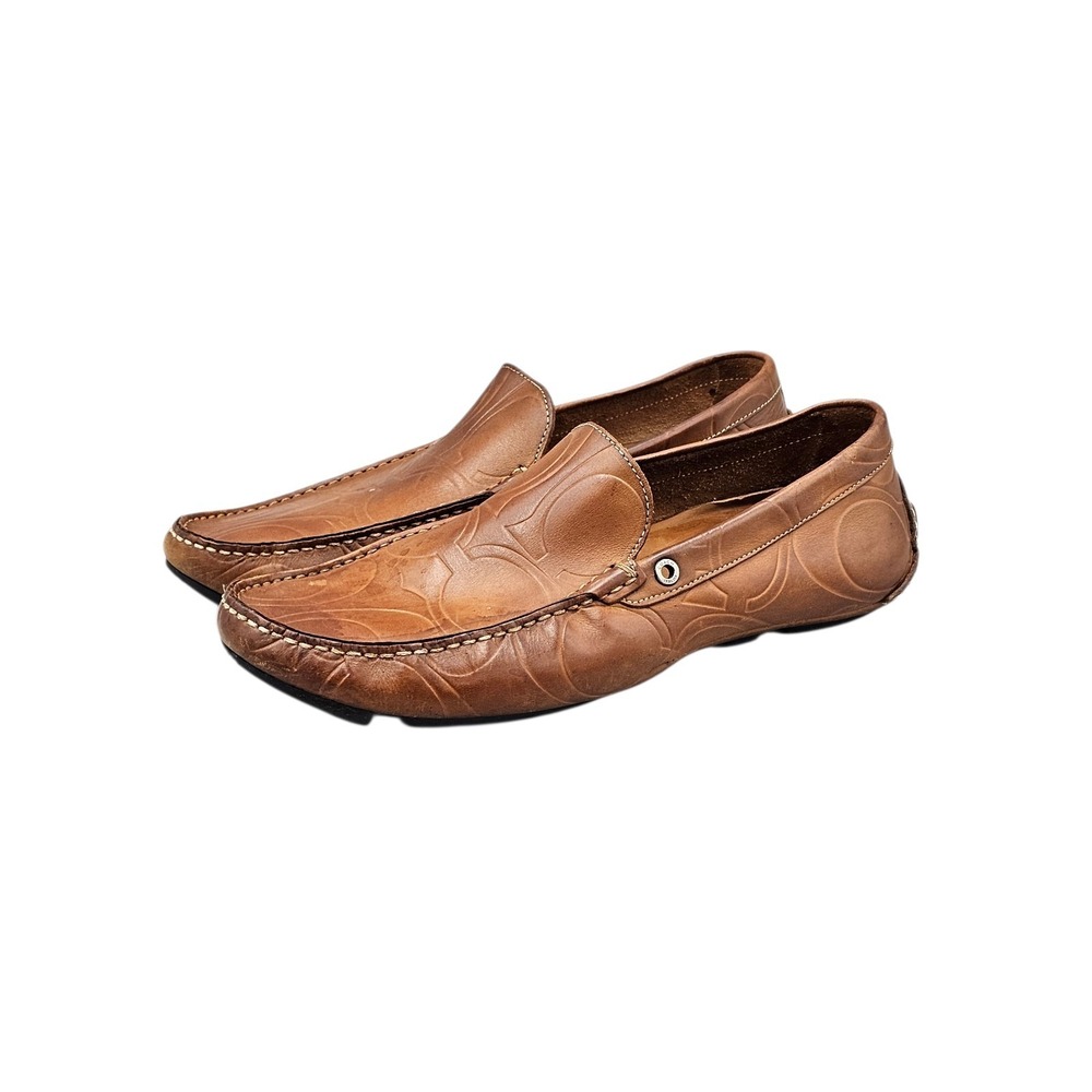 Coach Men's Size 10.5 D US Evan Brown Logo Embossed Driving Loafers Shoes READ - Picture 3 of 8